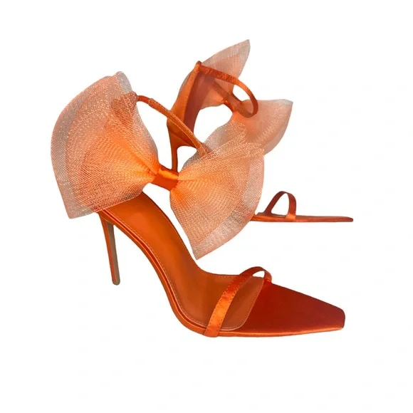 Orange Oversized Side Bow High Heels - Picture 5 of 7